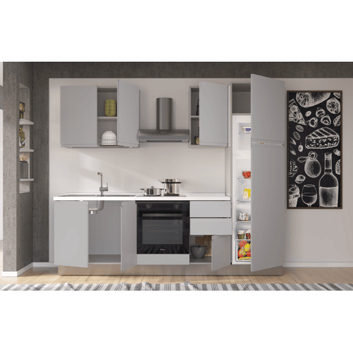 Cozinha com eletrodomésticos GILDA GOLA 255cm esquerda cinza claro