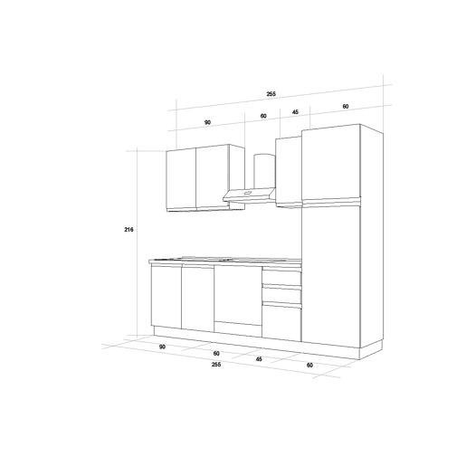 Cozinha com eletrodomésticos GILDA GOLA 255cm esquerda cinza claro