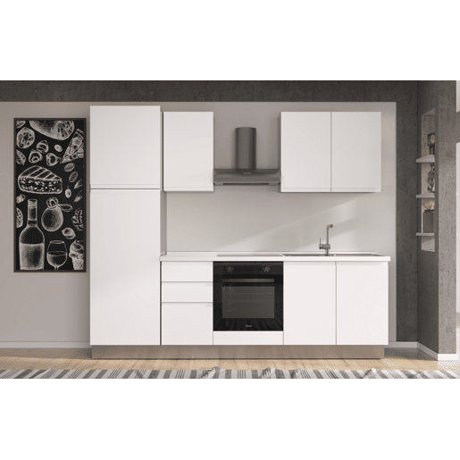 Cozinha com eletrodomésticos GILDA GOLA 255cm direita branco mate e cinza claro