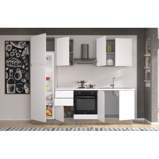 Cozinha com eletrodomésticos GILDA GOLA 255cm direita branco mate e cinza claro