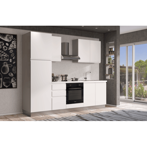 Cozinha com eletrodomésticos GILDA GOLA 255cm direita branco mate e cinza claro