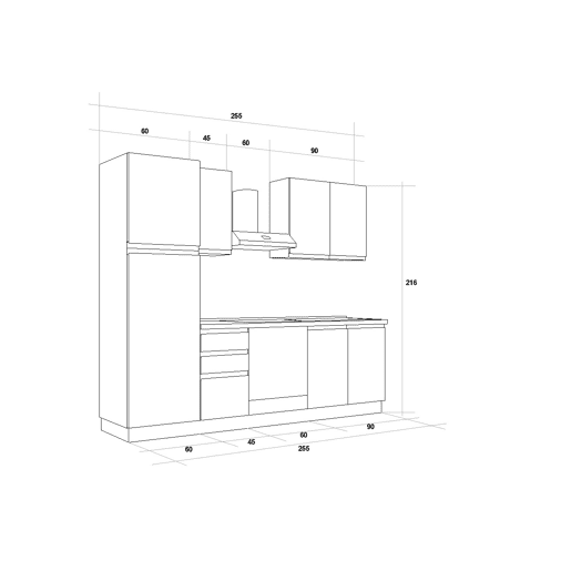 Cozinha com eletrodomésticos GILDA GOLA 255cm direita branco mate e cinza claro