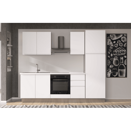 Cozinha com eletrodomésticos GILDA GOLA 255cm esquerda branco mate e cinza claro