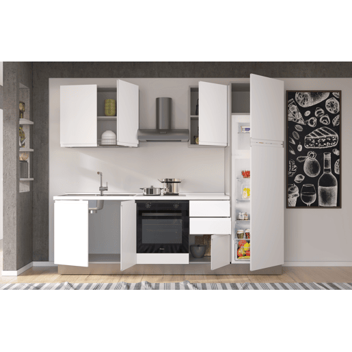 Cozinha com eletrodomésticos GILDA GOLA 255cm esquerda branco mate e cinza claro