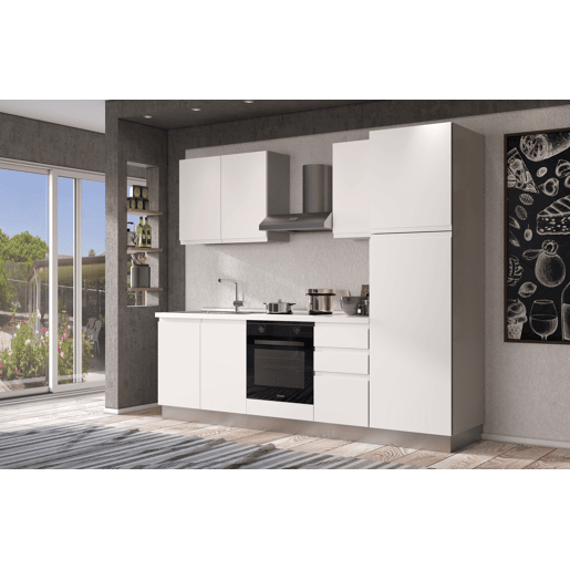 Cozinha com eletrodomésticos GILDA GOLA 255cm esquerda branco mate e cinza claro