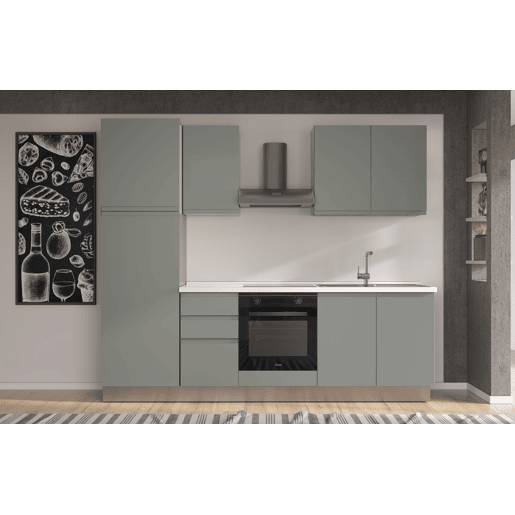 Cozinha com eletrodomésticos GILDA GOLA 255cm direita verde e cinza claro