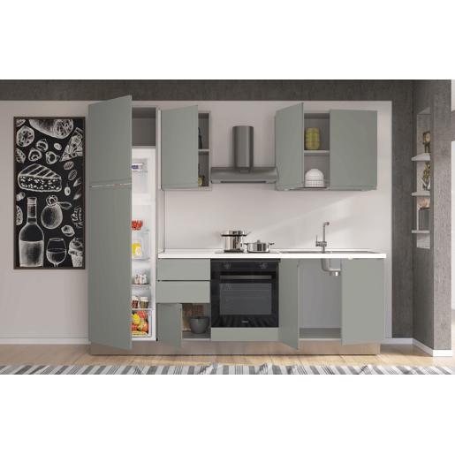 Cozinha com eletrodomésticos GILDA GOLA 255cm direita verde e cinza claro