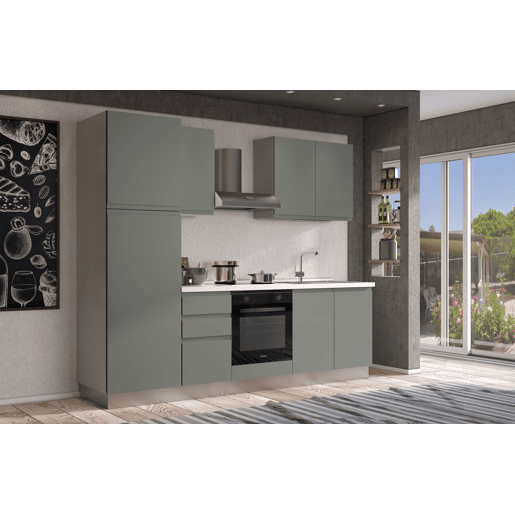 Cozinha com eletrodomésticos GILDA GOLA 255cm direita verde e cinza claro