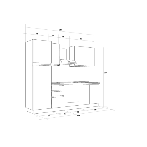Cozinha com eletrodomésticos GILDA GOLA 255cm direita verde e cinza claro