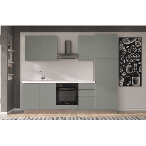Cozinha com eletrodomésticos GILDA GOLA 255cm esquerda verde e cinza claro