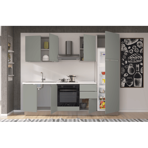Cozinha com eletrodomésticos GILDA GOLA 255cm esquerda verde e cinza claro