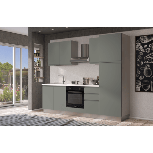 Cozinha com eletrodomésticos GILDA GOLA 255cm esquerda verde e cinza claro