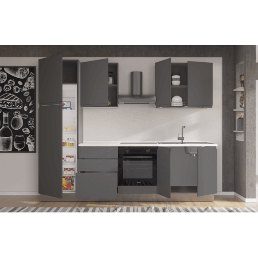 Cozinha com eletrodomésticos GILDA GOLA 270cm direita cinza escuro e titânio