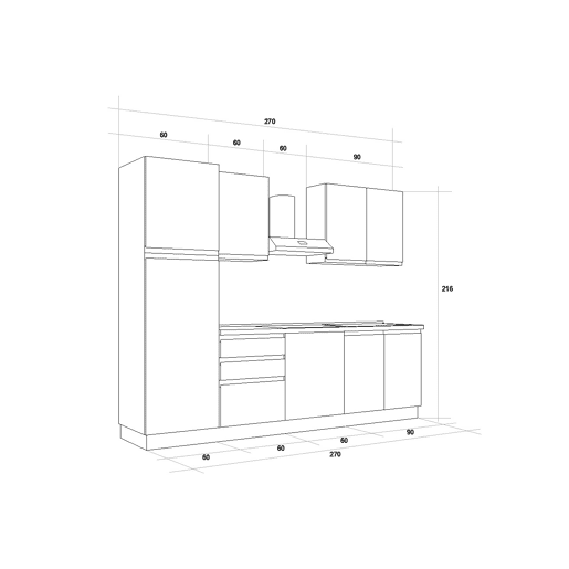 Cozinha com eletrodomésticos GILDA GOLA 270cm direita cinza escuro e titânio