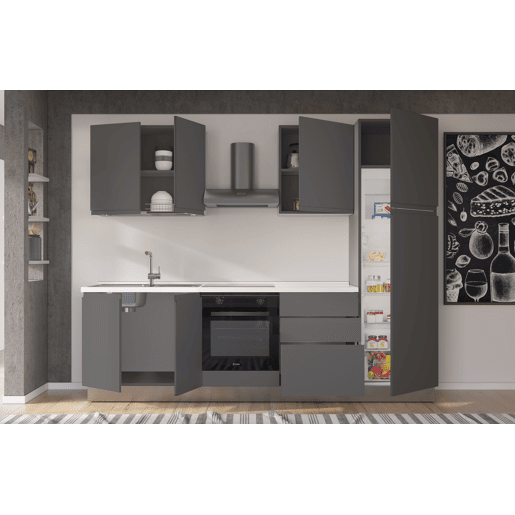 Cozinha com eletrodomésticos GILDA GOLA 270cm esquerda cinza escuro e titânio