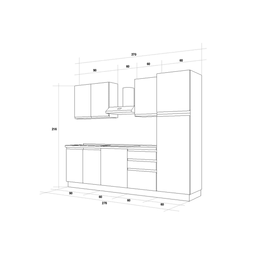 Cozinha com eletrodomésticos GILDA GOLA 270cm esquerda cinza escuro e titânio