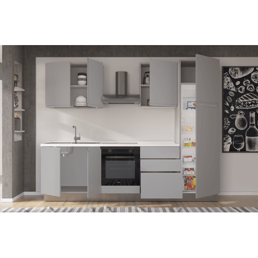 Cozinha com eletrodomésticos GILDA GOLA 270cm esquerda cinza claro Cozinha com eletrodomésticos GILDA GOLA 270cm esquerda cinza claro