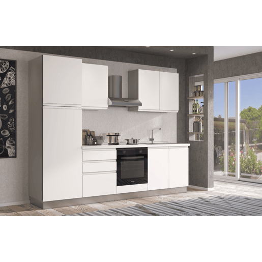 Cozinha com eletrodomésticos GILDA GOLA 270cm direita branco mate e cinza claro