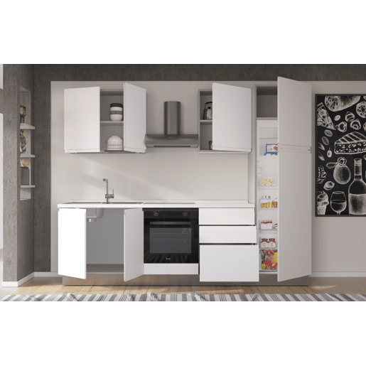 Cozinha com eletrodomésticos GILDA GOLA 270cm esquerda branco mate e cinza claro