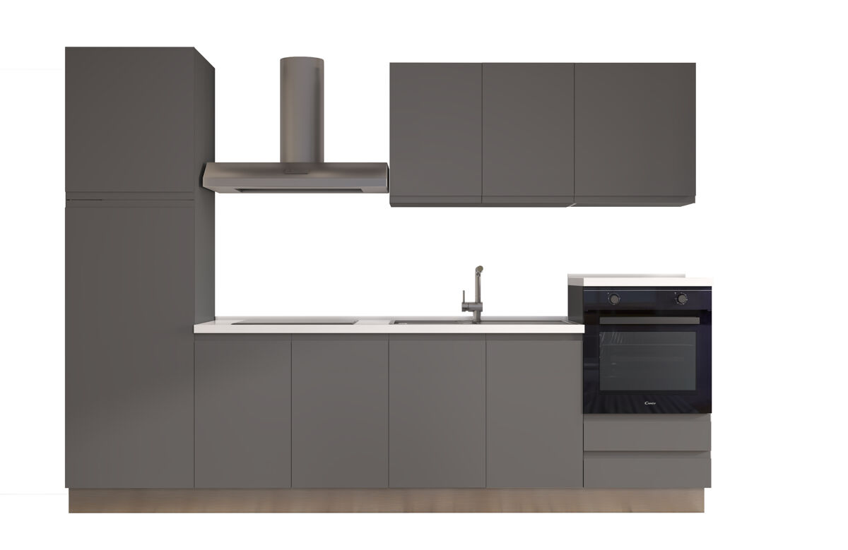 Cocina con electrodomésticos gilda gola 300cm derecha gris oscuro y titanio