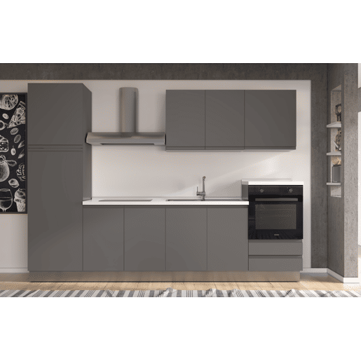 Cozinha com eletrodomésticos GILDA GOLA 300cm direita cinza escuro e titânio