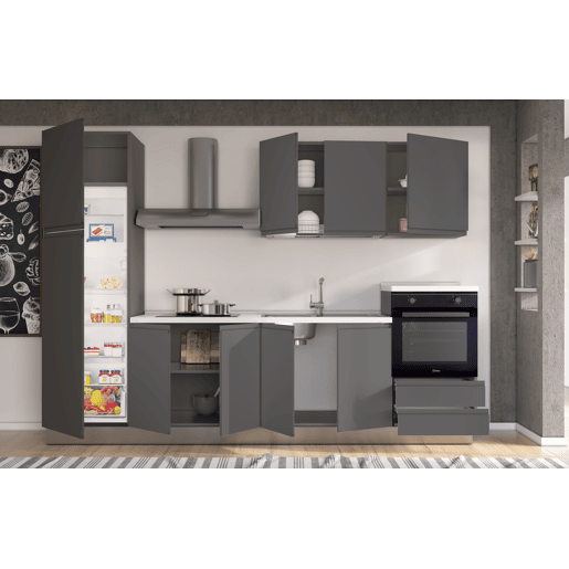 Cozinha com eletrodomésticos GILDA GOLA 300cm direita cinza escuro e titânio