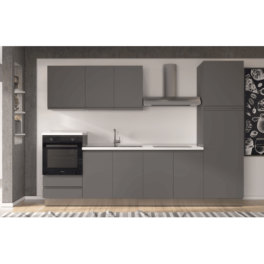 Cozinha com eletrodomésticos GILDA GOLA 300cm esquerda cinza escuro e titânio
