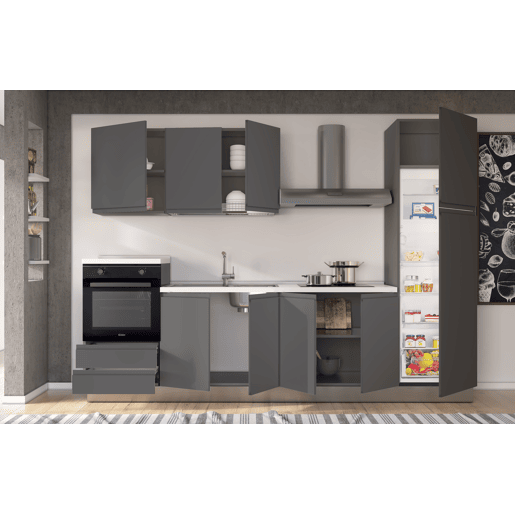 Cozinha com eletrodomésticos GILDA GOLA 300cm esquerda cinza escuro e titânio