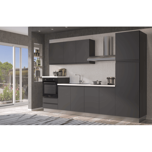 Cozinha com eletrodomésticos GILDA GOLA 300cm esquerda cinza escuro e titânio