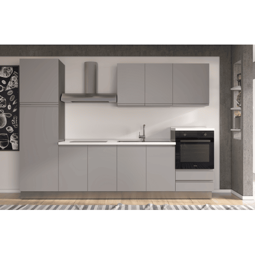 Cozinha com eletrodomésticos GILDA GOLA 300cm direita cinza claro