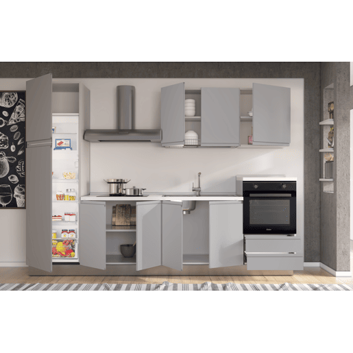 Cozinha com eletrodomésticos GILDA GOLA 300cm direita cinza claro