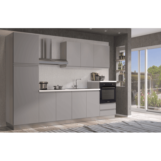 Cozinha com eletrodomésticos GILDA GOLA 300cm direita cinza claro