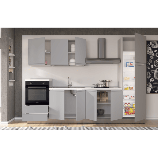 Cozinha com eletrodomésticos GILDA GOLA 300cm esquerda cinza claro