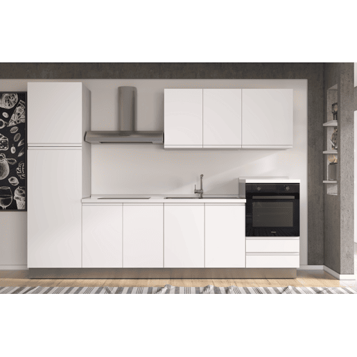 Cozinha com eletrodomésticos GILDA GOLA 300cm direita branco mate e cinza claro