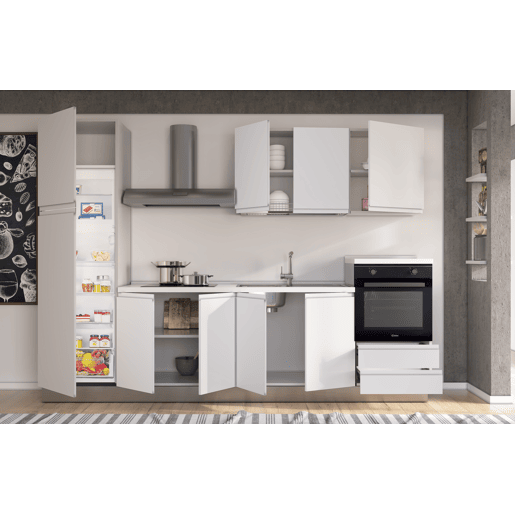Cozinha com eletrodomésticos GILDA GOLA 300cm direita branco mate e cinza claro