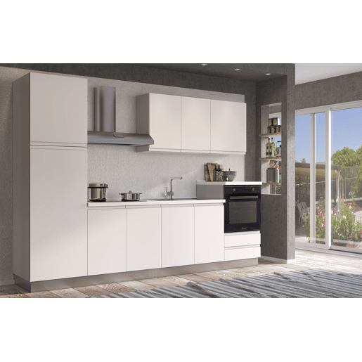 Cozinha com eletrodomésticos GILDA GOLA 300cm direita branco mate e cinza claro