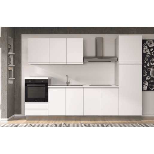 Cozinha com eletrodomésticos GILDA GOLA 300cm esquerda branco mate e cinza claro