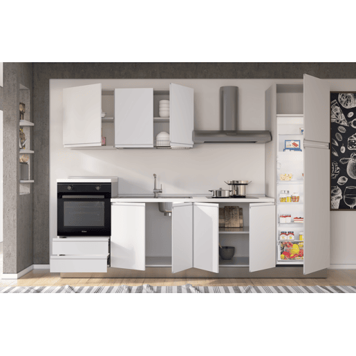 Cozinha com eletrodomésticos GILDA GOLA 300cm esquerda branco mate e cinza claro