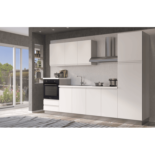 Cozinha com eletrodomésticos GILDA GOLA 300cm esquerda branco mate e cinza claro