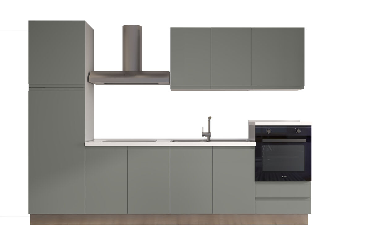 Cocina con electrodomésticos gilda gola 300cm derecha verde y gris claro