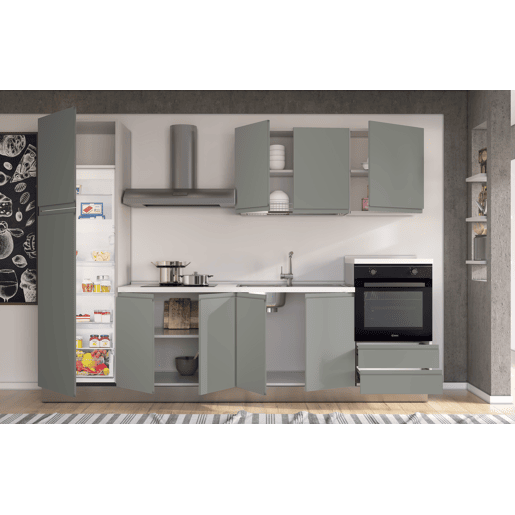 Cozinha com eletrodomésticos GILDA GOLA 300cm direita verde e cinza claro