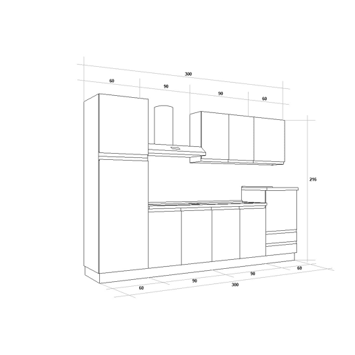Cozinha com eletrodomésticos GILDA GOLA 300cm direita verde e cinza claro