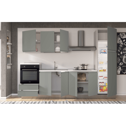 Cozinha com eletrodomésticos GILDA GOLA 300cm esquerda verde e cinza claro