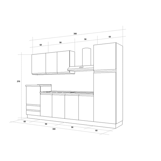 Cozinha com eletrodomésticos GILDA GOLA 300cm esquerda verde e cinza claro