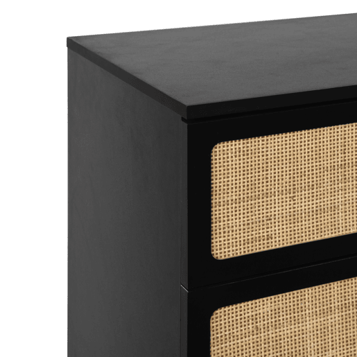 Mesa de cabeceira AXIS com 3 gavetas em preto e madeira natural