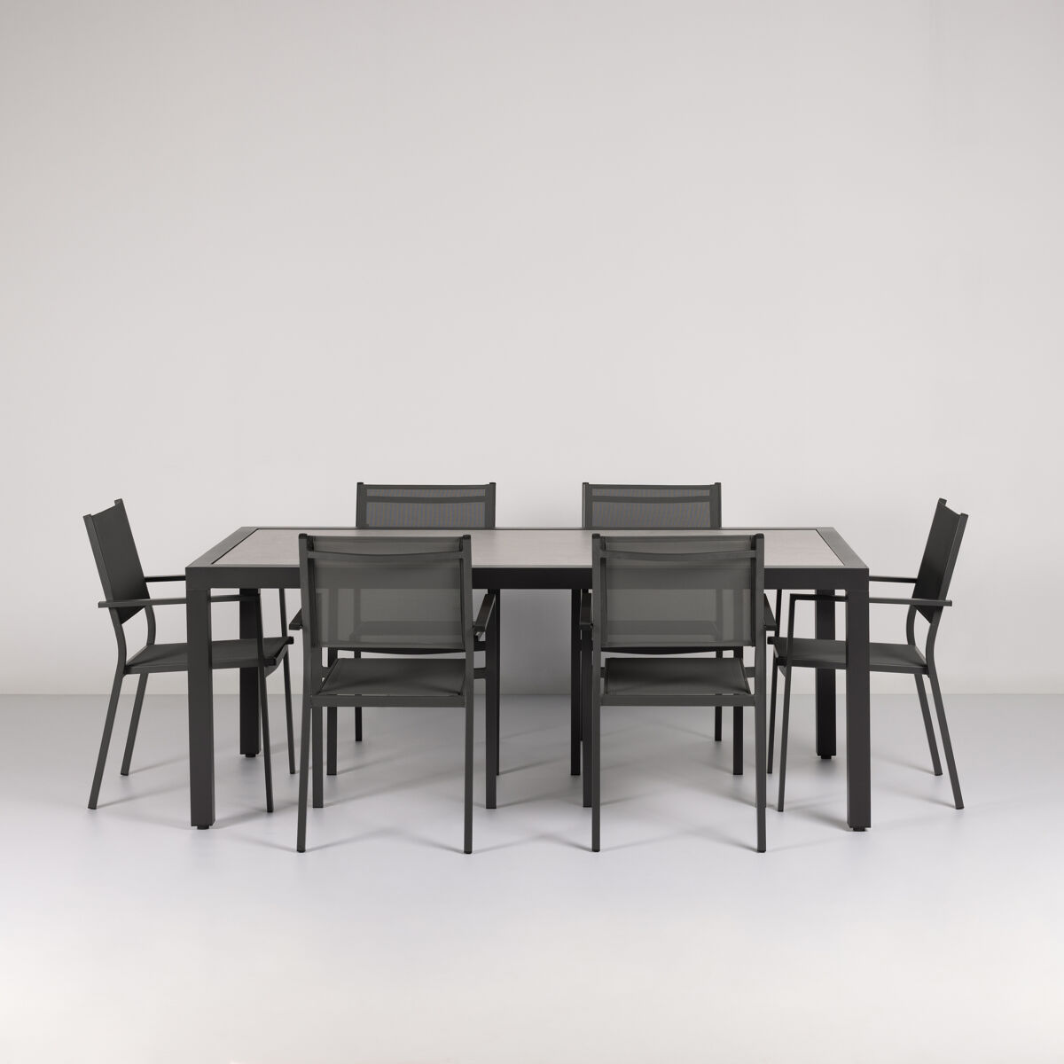 Conjunto jardín millenium con mesa y 6 sillas color gris claro