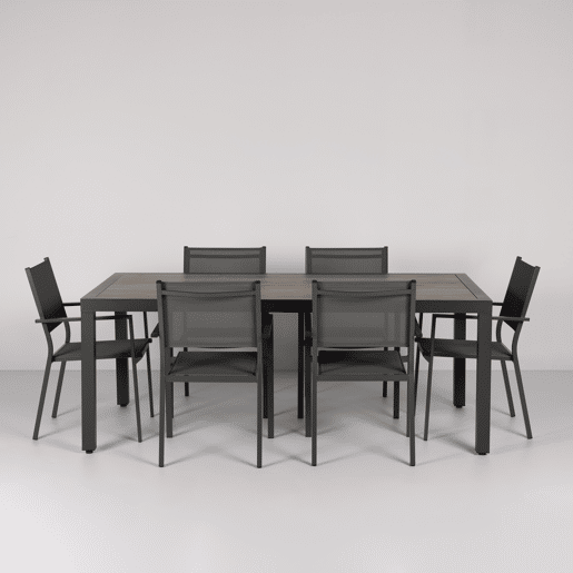 Conjunto de jardim MILLENIUM com mesa e 6 cadeiras cinza escuro Conjunto de jardim MILLENIUM com mesa e 6 cadeiras cinza escuro
