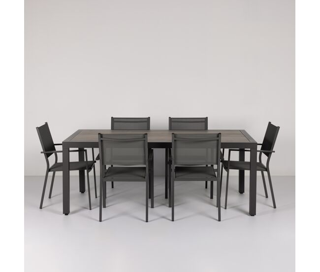Conjunto jardín millenium con mesa y 6 sillas color gris oscuro