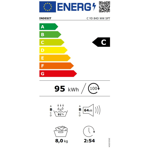 Máquina de secar roupa INDESIT C YD 84D WW SPT 8kg bomba de calor