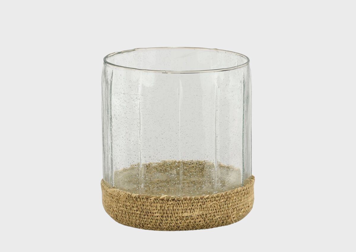Candelabro mauia vidrio y seagrass 19cm